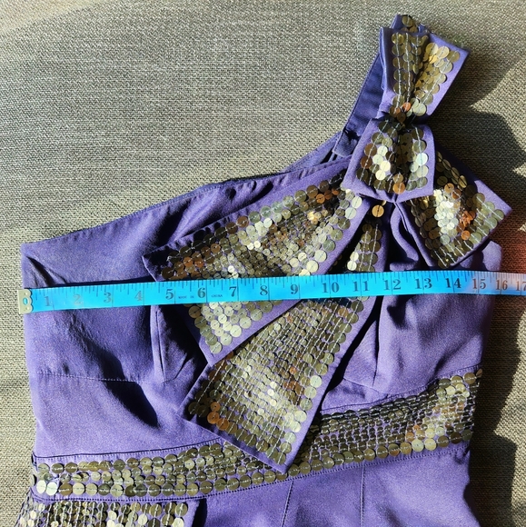 Karen Millen Asemetrical 1 Shoulder Purple Dress W/Bow+Sequin Details Silk US8 - Picture 6 of 11